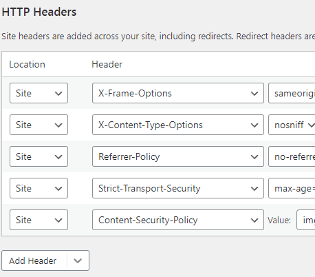 Security headers