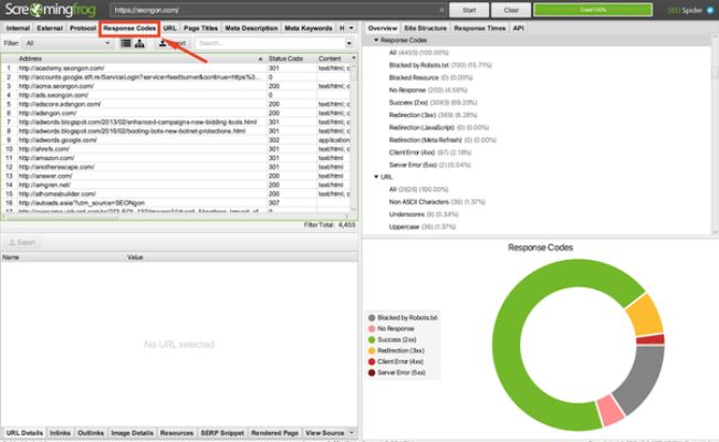 Response codes Screaming Frog SEO Spider Tool 1