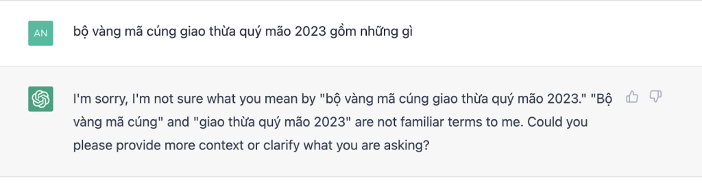 Chatbot của OpenAI không có đủ dữ liệu để phân tích câu hỏi liên quan đến địa phương.