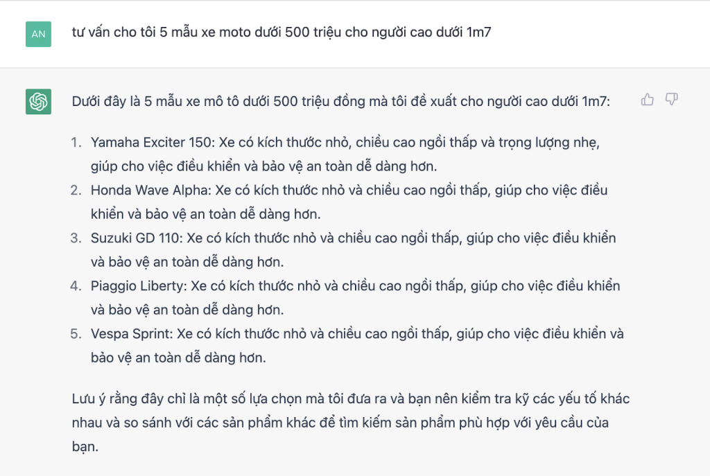 Thử nghiệm câu hỏi liêt kê vào ChatGPT - Câu hỏi liệt kê