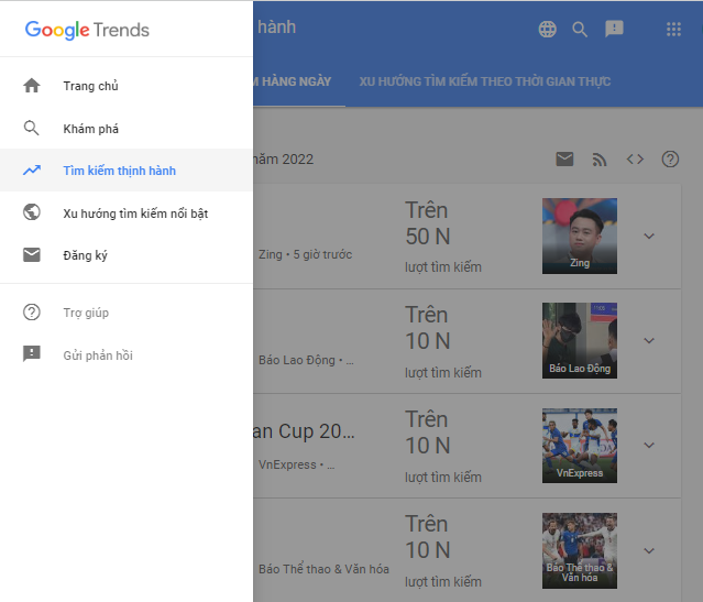 Tìm kiếm thịnh hành trên Google Trends