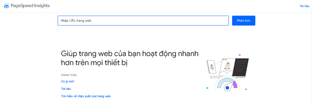 Màn hình giao diện của công cụ Google PageSpeed Insights