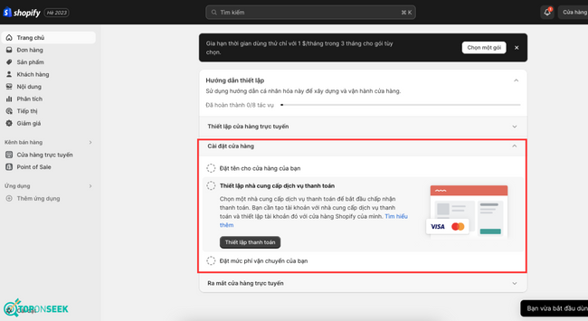 cài đặt cửa hàng shopify