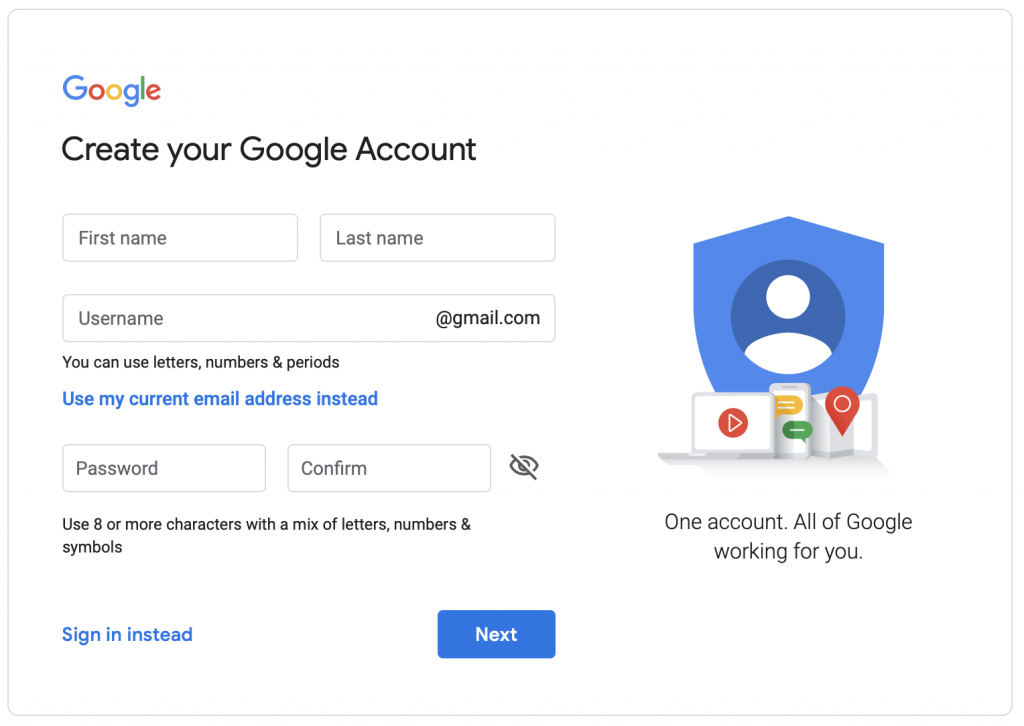 Tạo tài khoản Gmail - điền thông tin