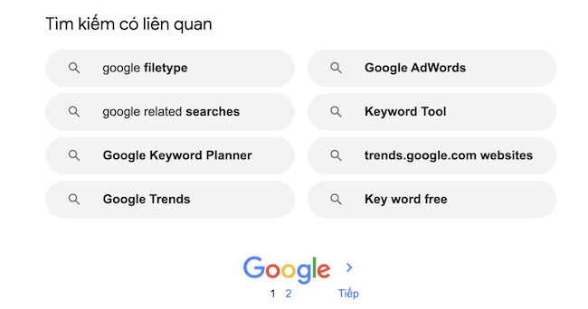 Dùng tính năng Tìm kiếm có liên quan để tìm long tail keywords