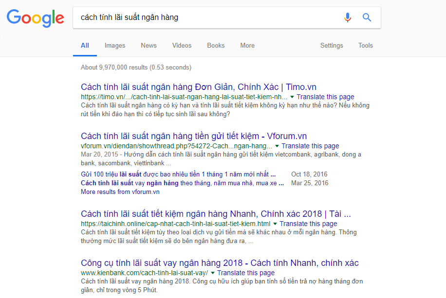 Xem xét ranking trên Google 