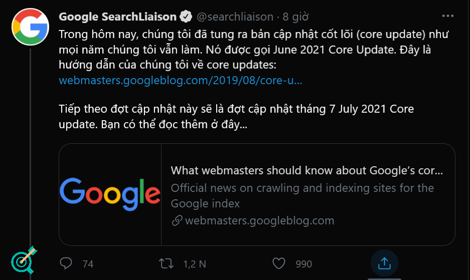 Thông báo chính thức của Google cập nhật thuật toán 2021 trên Twitter