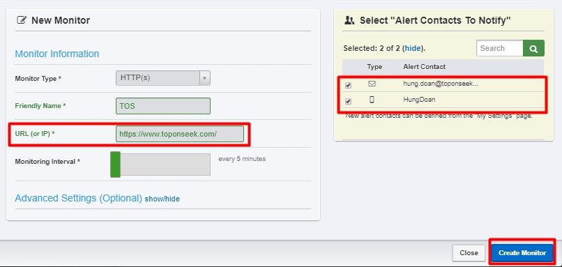 uptime robot create monitor