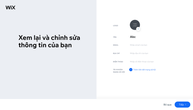 chỉnh sửa thông tin website trên wix