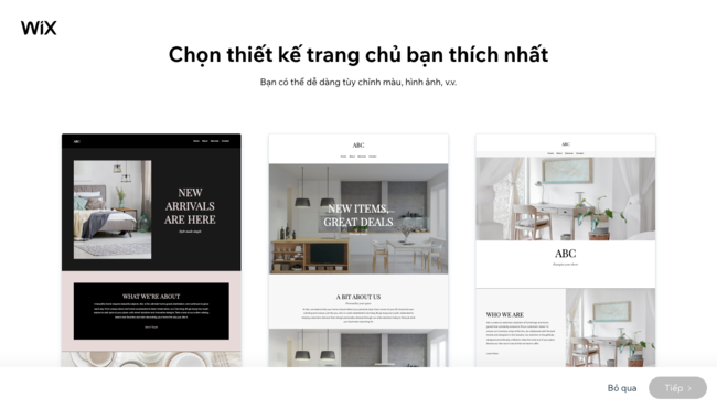 chọn themes cho website trên wix