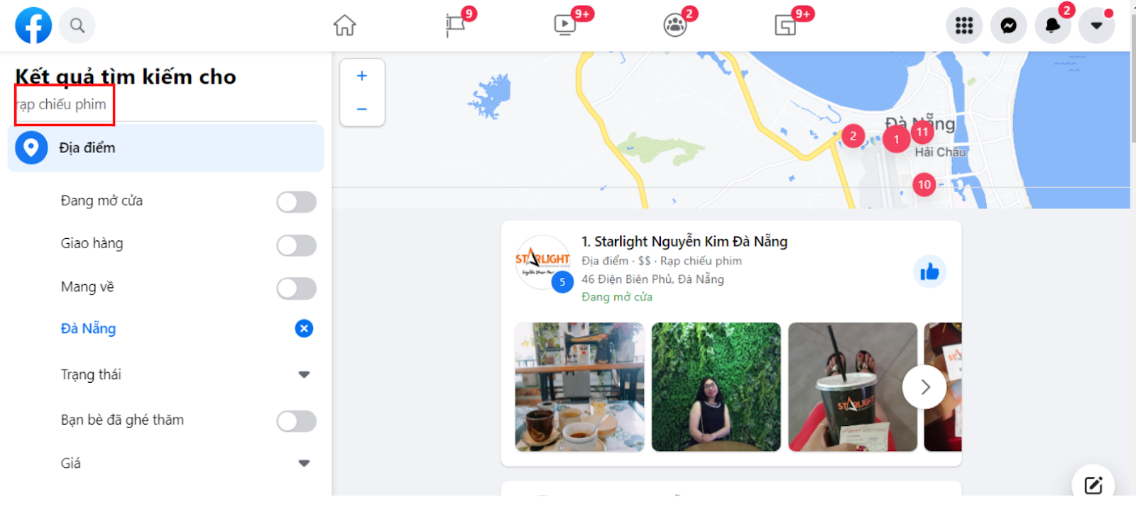 Tìm địa điểm trên facebook search