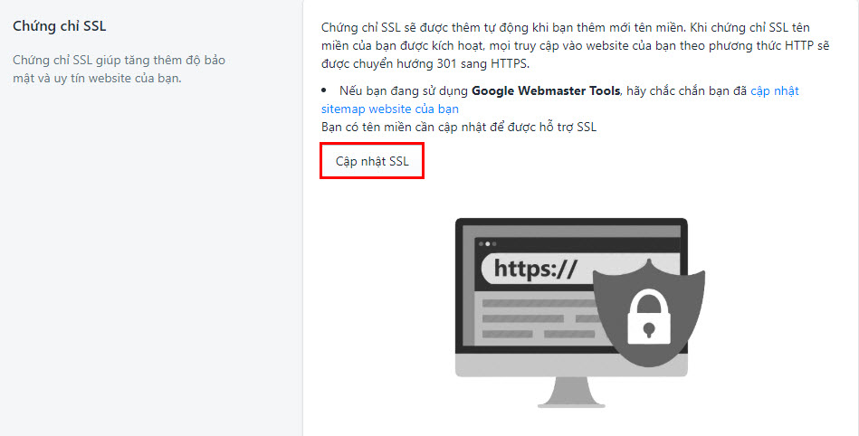 Cập nhật SSL để tối ưu SEO Sapo