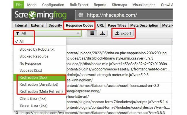 Xuất dữ liệu Screaming Frog SEO Spider Tool