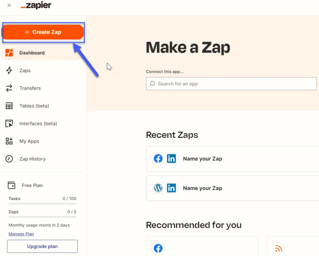 Tạo Zapier mới