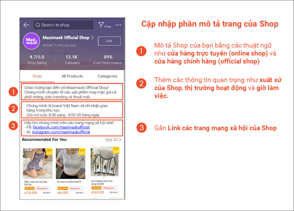 Ví dụ về tối ưu phần mô tả của Shop chuẩn SEO